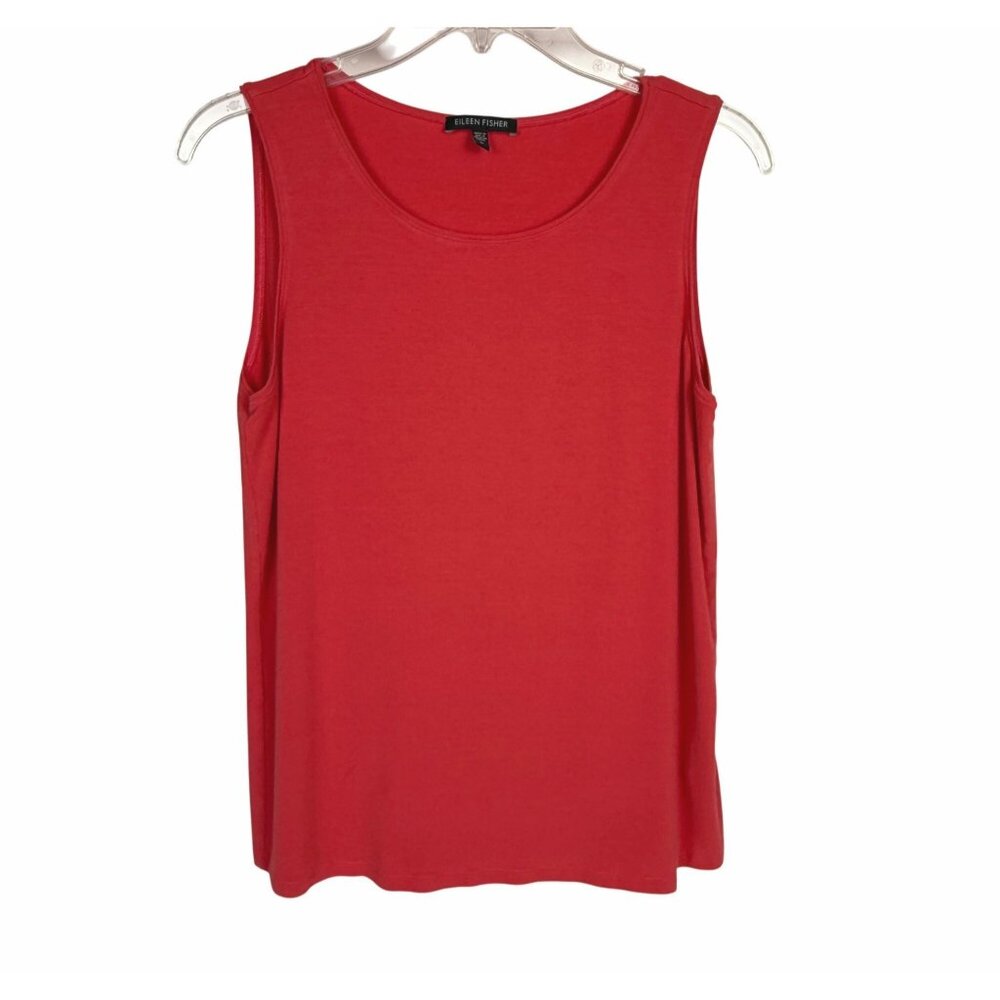 Eileen Fisher Sleeveless Stretch Rayon Tank Scoop-Neck Coral Size M